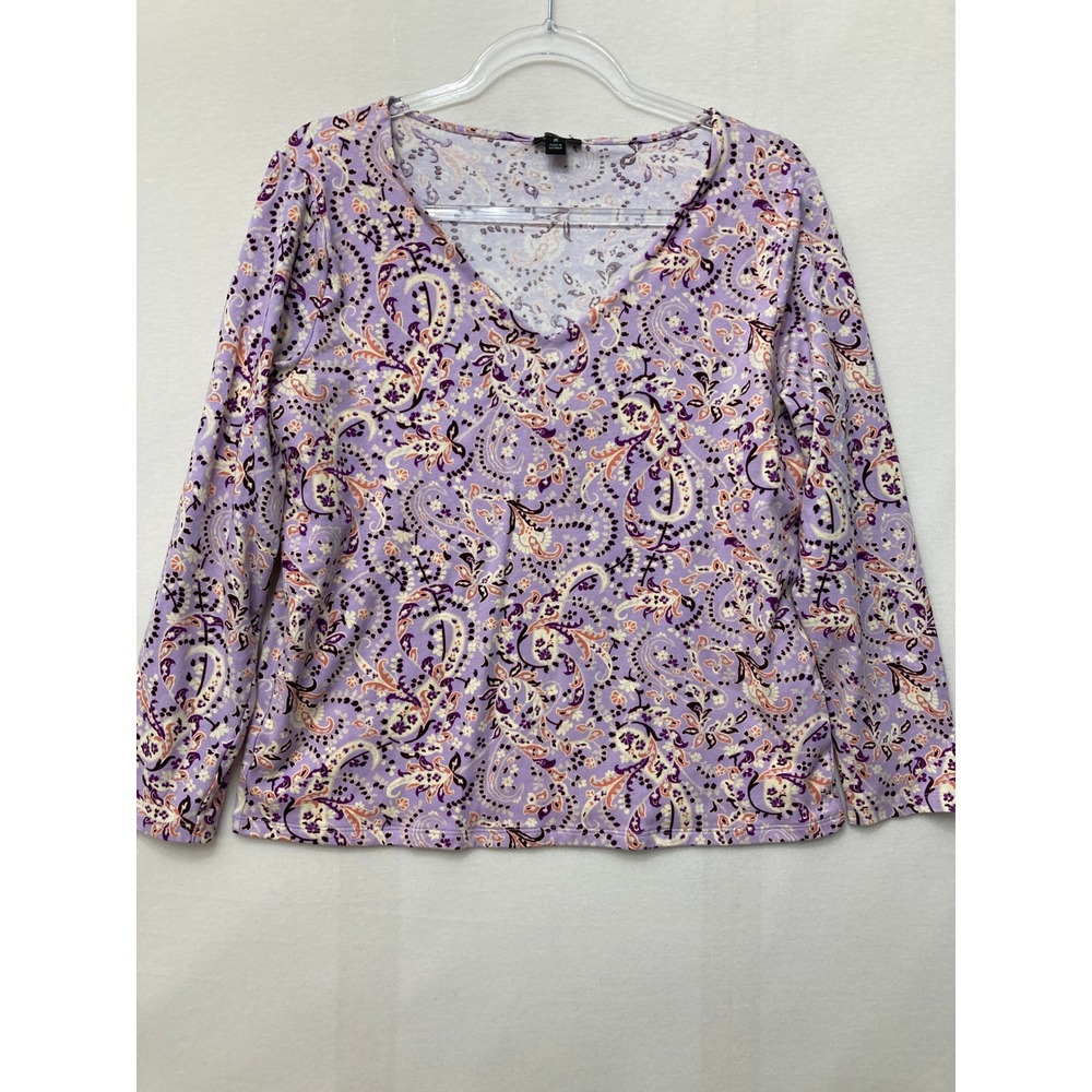 Ann Taylor Blouse Size XL Purple Multi Floral Paisley V-Neck Boho Casual